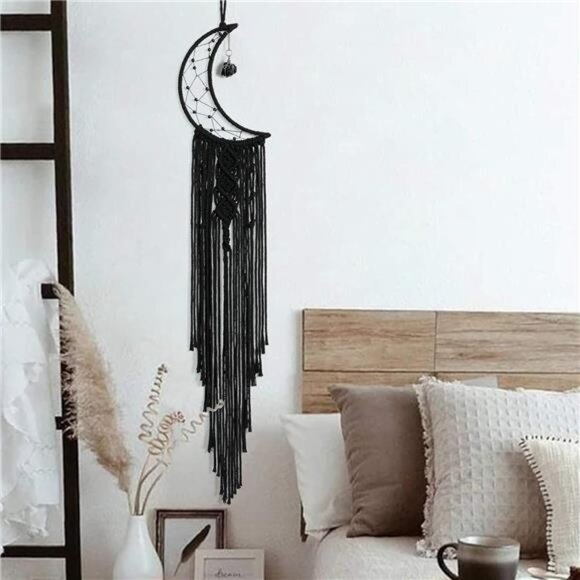 Dream Catcher Black Boho Decor with Crystal Stone Moon DreamCatchers for Bedroom - Picture 2 of 7